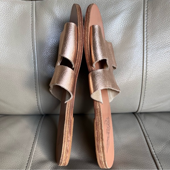 Ancient Greek Apteros Sandals Pink Metal Sandal Leather Slip On Sz 38 US 9 Flat - Picture 3 of 12